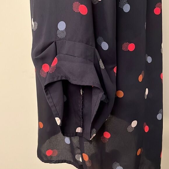 Pleione Women's Black Polka Dot 3/4 Sleeve Multi Layered Blouse - Picture 4 of 7